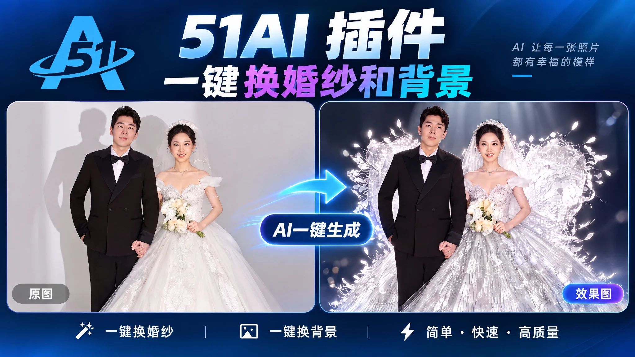 PS 51AI 插件教程｜婚纱照一键更换婚纱款式和背景