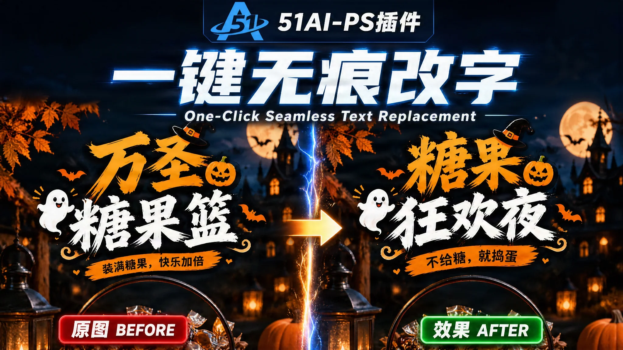 51AI无痕改字教程：框一下改艺术字，新字与原海报风格完美融合（51PsAI 创成式填充）